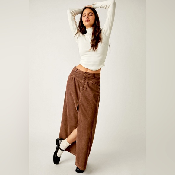 Free People We The Free Come As You Are Cord Maxi Skirt ✨ Cocoa Size 2 - Picture 9 of 12